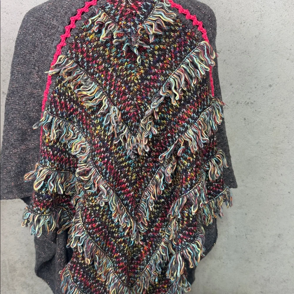 Cecilia Prado for Anthropologie Grey Poncho Sweater  with Fringe